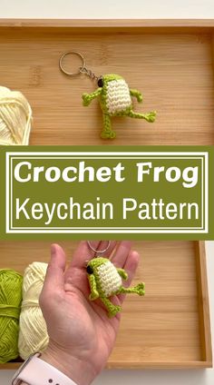 the crochet frog keychain pattern is shown