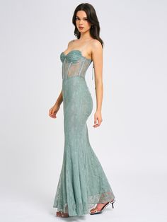 Behold the Janelle dress, a mesmerizing mermaid maxi seamlessly blending timeless elegance with modern charm. With a sweetheart neckline and adjustable straps, it guarantees a flawless fit. Crafted from luxurious lace fabric and fully lined for comfort, it showcases a V-shape waistline that beautifully accentuates your silhouette. The mermaid skirt adds a dramatic flair, while the lace-up back detail and invisible zipper ensure a seamless and secure finish. Perfect for formal occasions, this dre Formal Floor-length Mermaid Dress With Corset Back, Elegant Fitted Corset Dress With Adjustable Straps, Elegant Mermaid Dress With Corset Back And Fishtail, Elegant Mermaid Dress With Corset Back, Elegant Floor-length Corset Dress With Sweep Train, Sweetheart Neckline Dress With Adjustable Straps And Fitted Bodice, Sweetheart Neckline Gown For Prom Season, Elegant Evening Dress With Ruched Bodice And Mermaid Hem, Fitted Gown With Boned Bodice And Sweetheart Neckline