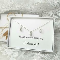 * This necklace is for Bridesmaid Necklace & Earring gift Set.* You can use- Wedding, Mother's Day, Christmas, Valentines day, birthday ….all Party. * Item Description Necklace Length -16.5"  Extension-2 1/4"                  Pendant- L 12m  W-5mmEarring -L-12mm  W-5mm* Material - Cubic Zircon 18K  gold plated over copper.. Gift Box Size (W 3 4/3  L 5 1/4). All ingredients in this product come from Korea  This product come with your choice of jewelry card and gift box.If you want use for oth Silver Jewelry Sets For Bridesmaids, Sterling Silver Necklace For Bridesmaid Gift, Elegant Charm Necklaces For Bridesmaid Gift, Valentine's Day, Elegant Nickel-free Necklaces For Bridesmaid Gift, Adjustable Necklace For Bridesmaid Gift, Valentine's Day, Bridesmaid Pearl Necklace, Rose Gold Halo, Halo Necklace, Bridesmaid Pearls