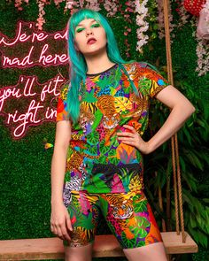 The big cat obsession continues! Our new Feline Fierce print features big cats galore.. tigers, lions, leopards, jaguars and panthers in a lush tropical jungle with pops of bright animal print.  Pair this super soft t-shirt with our Feline Fierce leggings and kimono for a fully fierce co-ord - more is more! Print designed by Dazzle & Jolt and printed and made in London.  Approx size info: S: chest 47cm x length 66cm M: chest 50cm x length 69cm L: chest 52cm x length 71cm XL: chest 54cm x length Cat Obsession, Masculine Feminine, Jungle Print, Big Cat, Print Graphic, Unisex Tshirt, Big Cats, Feline, Printed Shirts