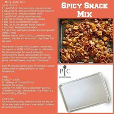 the recipe for spicy snack mix is shown in an image with instructions on how to make it