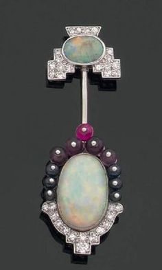 opals, diamonds, ruby. Bijoux Art Nouveau, Scarf Pin, Art Nouveau Jewelry, Lightning Ridge, Gems Jewelry