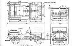 Free to download these print ready vintage plans to build a jeep for junior. Pedal Cars Plans, Metalwork Projects, Built Jeep, Detailed Sketches, Jeep Pickup Truck