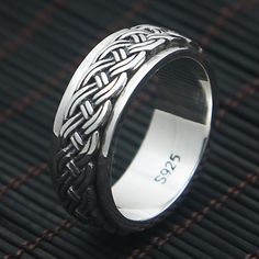 Men's Sterling Silver Braided Spinner Ring Sterling Silver Braided Silver Jewelry, Sterling Silver Braided Jewelry In Silver, Braided Sterling Silver Jewelry, Sterling Silver Jewelry With Interwoven Design For Gift, Adjustable Silver Braided Jewelry, Silver Jewelry With Interwoven Design As A Gift, Mans Jewellery, Mens Sterling Silver Jewelry, Gay Weddings