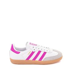 adidas Samba OG Athletic Shoe - Little Kid - Cloud White / Purple Burst Trending Adidas Shoes, Nike Shoes Trendy, Cute Trendy Shoes, Cute Summer Shoes, School Wishlist, Cute Adidas, Nike Shoes Women Fashion