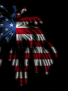 an american flag fireworks display on a black background with the words america written in red, white and blue