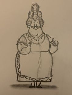 a drawing of a woman with glasses on her head and an apron over her shoulder