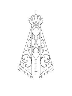 a black and white drawing of a dress with a crown on top