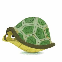 a drawing of a turtle with green and yellow stripes on it's shell, facing the viewer