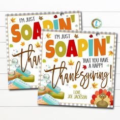 two cards with thanksgiving sayings on them