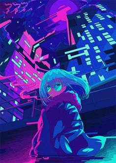 Japanese Illustrator BerryVerrine Dazzles With Awesome Retrowave Kawaii Art Art Cyberpunk, Arte 8 Bits, Cyberpunk Anime, Art Mignon, Art Kawaii, Cyberpunk Aesthetic, Arte Cyberpunk