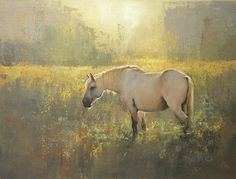 a painting of a white horse in a field