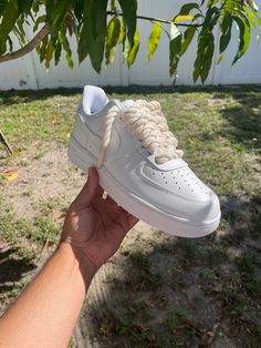 custom made white af1 with beige rope laces brand new comes with box.  Please select your size and I will get started on your order. No returns accepted as these are custom and made to order. Luxury Casual Nike Air Force 1 Lace-up, Custom Cream High-top Sneakers With Laces, Beige Custom Sneakers With Laces For Streetwear, Cream High-top Custom Sneakers With Laces, Custom Cream Lace-up Sneakers For Streetwear, Cream Lace-up Custom Sneakers For Streetwear, Cream Sneakers With White Laces For Streetwear, White Sneakers With Lacing For Streetwear, White Sneakers For Streetwear With Lacing