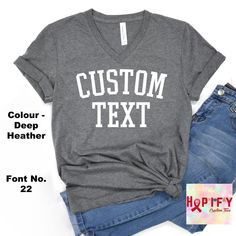 Create your custom v-neck shirt and show your individuality and style. Personalize it with a funny slogan, a personal message, or just a cool design! It's the perfect gift for your loved ones and the best way to show off your personality. I send you a proof before printing it. If you want Photo & Logo printing, please send it through ETSY messages This comfortable t-shirt will be your and your friends' favorite! Be simple, be different! M A T E R I A L S → All our simple color ones like White an Black V-neck T-shirt With Text Print, Cotton V-neck Top With Letter Print, Gray Relaxed Fit V-neck Shirt, Cotton V-neck T-shirt With Text Print, Funny Cotton Tops With Custom Text, Funny Black Tops With Custom Text, Comfortable Gray V-neck T-shirt, Customizable Gray Cotton Tops, V-neck T-shirt With Letter Print In Relaxed Fit