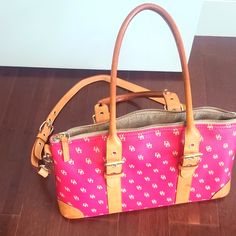 Dooney Tote. Authentic, Hot Pink, Comes With Strap Luxury Pink Pouch-shaped Satchel, Luxury Pink Pouch Satchel, Luxury Pink Coated Canvas Shoulder Bag, Designer Pink Bags With Removable Pouch, Designer Pink Bag With Removable Pouch, Luxury Pink Coated Canvas Bag, Designer Pink Shoulder Bag For Travel, Luxury Pink Bags With Leather Handles, Luxury Pink Satchel With Leather Handles