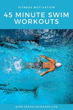 a man swimming in a pool with the words, 5 minute swim workouts