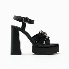 Nwt. Zara Black Strappy High-Heel Platform Sandals. Straps Across The Front Embellished With Metallic Details. Buckled Ankle Strap Fastening. Heel Height Of 12.5 Cm. / 4.9″. Size 6,5. 7,5. 8 Ref. 3345/910. Sh 19 Party Open Toe Sandals With Metal Pin Buckle, Party Sandals With Metal Pin Buckle And Open Toe, Spring Party Sandals With Metal Pin Buckle, Black Sandals With Metal Feet For Night Out, Trendy Sandals With Metal Accents For Night Out, Zara Evening Platform Sandals, Elegant Zara Platform Sandals, Zara High Heel Sandals With Buckle Closure, Zara Block Heel Shoes With Buckle Closure