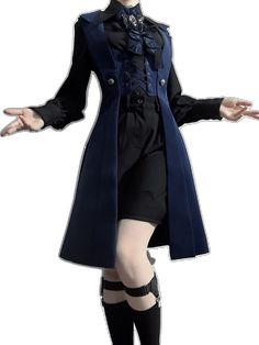 Spring Gothic Cosplay Outerwear, Gothic Outerwear For Spring Cosplay, Gothic Outerwear For Cosplay In Spring, Gothic Spring Outerwear For Cosplay, Fitted Outerwear For Cosplay In Spring, Blue Outerwear For Fall Cosplay, Blazer Collar, Long Waistcoat, Ciel Phantomhive