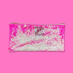 Clear Pink Holographic Confetti Clutch! 🎉✨ Introducing your favorite color in a sleek and super shiny zippered bag, now filled with holographic white confetti! 🌈 Perfect for date nights or as a thoughtful gift for a friend! This hot pink clear vinyl bag holds all your cosmetics and is incredibly easy to clean inside and out! Make a statement with our holographic confetti clutch! Perfect for any occasion, from nights out to thoughtful gifts! Don’t forget to add a wrist strap for added convenien Multicolor Party Clutch Pouch, Pink Rectangular Clutch For Festivals, Trendy Pink Glitter Bags, Fun Pink Pouch Bag, Pink Iridescent Purse, Sparkle Bag, Makeup Bag Pink, Pink Holographic Purse, Pink Makeup Bag