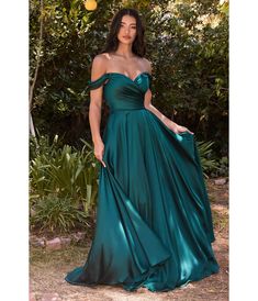 Emerald Satin Off The Shoulder Bridesmaid Gown – Unique Vintage Gala Gown, Evening Gala, Satin Evening Gown, Cinderella Divine, Plus Size Prom, Bridesmaid Dresses Prom, Satin Gown, Linnet, Luxury Dress