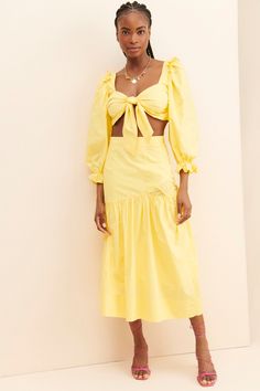 Rent Sunshine Sol Skirt from Nuuly. Pick 6 items for $98/month. Free shipping + returns. Canary Yellow Dress, Mesh Romper, Strappy Mini Dress, Knit Maxi Skirt, Cutout Maxi Dress, Skirts Midi High Waisted, Midi Slip Dress, Halter Midi Dress, Canary Yellow