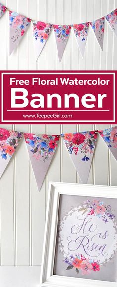 a banner with flowers on it and the words free floral watercolor banner above it