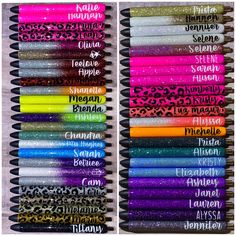 several different colored pencils with leopard print on them