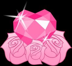 a pink diamond and two roses on a black background