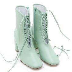 BellaDonna Mint Green Nappa Leather Designer Boot with Lambskin Leather Lining Thick Heel Boots, Green Boots, Comfortable Footwear, Heel Boot, Block Heel Boots, How To Stretch Boots, Leather Block Heels, Thick Heel, Vintage Boots