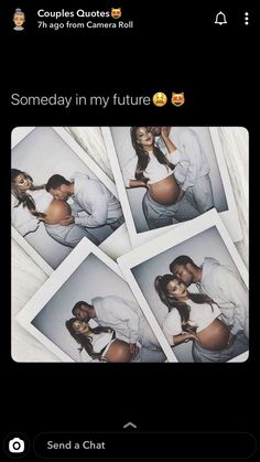 four polaroid photos of a pregnant woman and man with their arms around each other