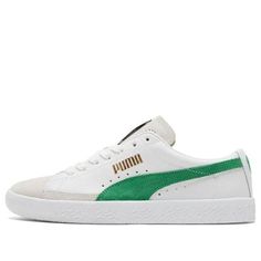 PUMA Basket Vintage 'White Amazon Green' 374922-05 (SNKR/Skate/Casual) Summit White Low-top Casual Sneakers, Urban White Skate Shoes For Spring, Casual White Skate Shoes With Vulcanized Sole, White Skate Shoes With Gum Sole For Spring, Classic White Skate Shoes For Spring, Casual White Skate Shoes For Skateboarding, Casual White Sneakers For Skateboarding, Casual White Leather Skate Shoes, White Casual Sneakers For Skateboarding