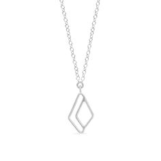 Open diamond pendant necklace in sterling silver Sterling Silver Square Pendant Necklace, Modern Sterling Silver Necklace With Diamond Cut, Sterling Silver Square Pendant Necklace With Diamond Cut, Modern Diamond Necklace With Adjustable Chain, Sterling Silver Diamond Cut Square Pendant Necklace, Sterling Silver Necklace With Rectangular Diamond Cut Pendant, Modern Pendant Charm Necklace With Adjustable Chain, Minimalist Everyday Diamond-shaped Jewelry, Everyday Minimalist Diamond-shaped Jewelry