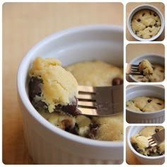 an image of a cookie being eaten in a bowl with other pictures above it and below the caption