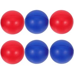 four red and blue balls are shown in this image