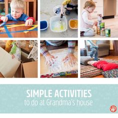 a series of photos showing different activities for toddlers to do at grandma's house