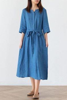 Name:                  Women Half Sleeve Loose Linen Belted Dress Fabric:                  Fabric has no stretchSeason:                Spring .Summer .FallType:                       DressSleeve Length:     Long SleeveColor:                  &nb Women Half Sleeve, Dress Sleeve Length, Maxi Styles, Dress Xl, Loose Outfit, Women Clothes, Flower Dresses, Belted Dress, Half Sleeve