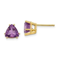 14k 7mm Trillion Amethyst Earrings ,Jewelry,Earrings,Birthstone Earrings,February;,Jewelry,Earrings,Stud Earrings,Gemstone Studs 14k Yellow gold;Post;Amethyst Material: Primary - Purity:14K, Stone Type_1:Amethyst, Stone Color_1:Purple, Stone Quantity_1:2, Length of Item:8 mm, Stone Setting_1:Single Stone, Stone Weight_1:1.05 ct, Material: Primary:Gold, Completeness:Complete (all stones included), Stone Shape_1:Trillion, Stone Size_1:7.00 mm, Stone Treatment_1:Heating, Item Weight U/M:gm, Width o Amethyst Birthstone, Amethyst Studs, Gold Girl, Real Jewelry, Earring Stud, Yellow Earrings, Birthstone Earring, Purple Stones, Gemstone Studs