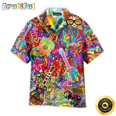 “ Hippie Summer Funnys Aloha Hawaiian Shirts The product is from Brutifulstore . T-Shirt has all sizes and colors Black, Sport Grey, White, Orange, Navy, Light Pink, Light Blue, Red. Product detail for – Each all-over printed Hawaiian shirt is constructed from a premium polyester blend that is ultra-soft and incredibly comfortable. – Features a specialty high definition heat-dye application that ensures long-lasting color vibrancy even after machine washing. – Fabric is d Beach Cotton Shirt With Vibrant Print, Colorful Vibrant Print Summer Shirt, Vibrant Multicolor Print Short Sleeve Shirt, Multicolor Hawaiian Printed T-shirt, Fun Hawaiian Shirt With Graphic Print, Hawaiian Multicolor Tops With All Over Print, Beach Shirt With Multicolor Graphic Print, Hawaiian Multicolor Top With All Over Print, Multicolor Hawaiian Relaxed Fit T-shirt