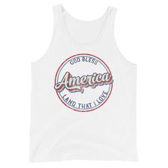 Gear up for summer holidays with our vintage style God Bless America unisex tank -- great for men or women! Graphic is distressed for that instant vintage vibe. Looking for more 4th of July gear? Check these out: https://www.etsy.com/shop/TheGraphicPeach?ref=seller-platform-mcnav§ion_id=33390667 Our shop uses direct-to-garment printing to make our products. The design ink is sprayed on, then allowed to soak into the fibers of the garment. This process yields fine quality prints and a smooth fini America Tank Top, Fiesta Shirt, Zodiac Shirts, Heart Hoodie, Heart Sweatshirt, Birthday Tee, Retro 70s, God Bless America, Great T Shirts