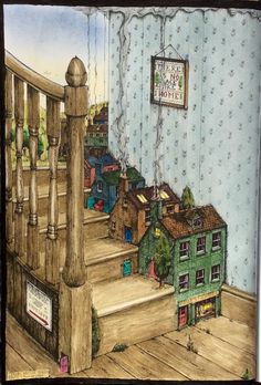 this is a drawing of a house on the stairs in front of a staircase case