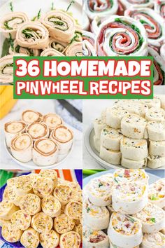 homemade pinwheel recipe collage with text overlay that reads 35 homemade pinwheel recipes