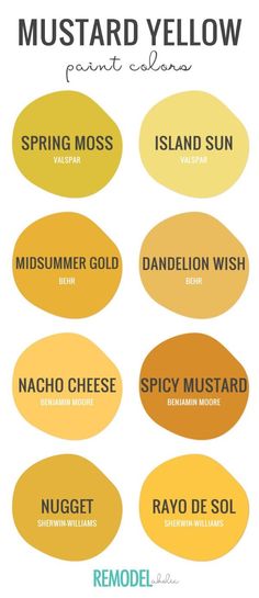 mustard color chart with different types of mustard