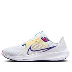 Nike Air Zoom Pegasus 40 'White Pink Royal' DV3853-105 White Nike Running Shoes With Ventilation, Nike Pegasus 40, Deep Royal Blue, Nike Pegasus, Nike Air Zoom Pegasus, Air Zoom, Nike Air Zoom, Royal Blue, Nike Air