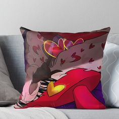 an anime character with heart shaped glasses on his face throw pillow