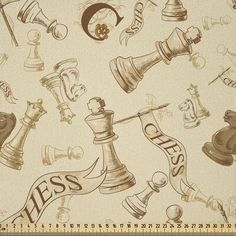 seamless pattern with chess symbols and ribbons on beige background illustration by hand drawing style