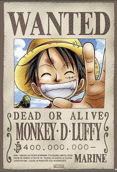 a wanted poster for a monkey d luffy from the one piece anime series,