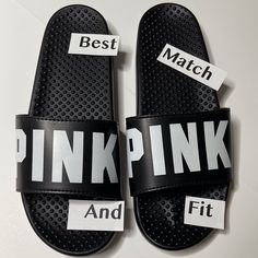 New With Tags Victoria’s Secret Pink Slides Sandals Beach Logo Size Large Water Slides Pool Slides Padded Foam Size Small Medium Large Size Small Fits 5-6 Size Medium Fits 7-8 Size Large Fits 9-10 Price Is Firm Black Sport Sandals For Beach Season, Black Sport Sandals For Beach, Black Sport Sandals For The Beach, Sporty Flip Flops For Summer Vacation, Sporty Summer Flip Flops For Vacation, Sporty Summer Vacation Flip Flops, Black Summer Sport Sandals For The Beach, Black Summer Sport Sandals For Beach Season, Sporty Open Toe Flip Flops For Vacation