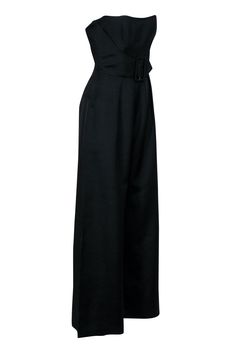 Ditch the dress and sass up your evening with Martin Grant's Black Strapless Jumpsuit. With a chic buckle detail, polished pleats, and wide-leg elegance, this jumpsuit is the perfect pairing for your favorite black pumps. Size S Shell 57% Virgin Wool, 43% Viscose Lining 68% Acetate, 32% Polyester Hidden back zip Buckle detail Strapless Wide-leg Pleated Bust 32" Waist 36" Inseam 32" Length 53" Black Strapless Jumpsuit, Martin Grant, Strapless Jumpsuit, Buy Shoes Online, Black Pumps, Touch Up, Sweater Weather, Perfect Pair, The Dress