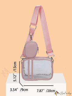 BirdinBag - Fashionable Womens PVC Transparent Square Mini Crossbody Shoulder Bag Daily Use Crossbody Bag With Clear Strap, Clear Crossbody Bag With Adjustable Strap, Clear Crossbody Shoulder Bag With Detachable Strap, Clear Travel Bag With Detachable Strap, Clear Shoulder Bag With Detachable Strap For Travel, Clear Shoulder Bag With Removable Pouch For Travel, Pink Shoulder Bag With Clear Strap, Travel Pouch Shoulder Bag With Clear Strap, Clear Travel Bag With Mobile Phone Pocket