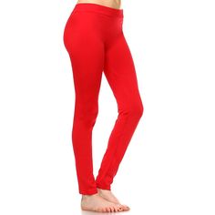 Pair these leggings with a dress top and sandals for a simple, casual look. Made from a polyester, these leggings are comfortable and soft against the skin. Red Moisture-wicking Fitted Leggings, Sporty Red Full-length Leggings, High Stretch Moisture-wicking Red Leggings, Cheap Red Full-length Leggings, Red 4-way Stretch Yoga Leggings, Solid Leggings, White Mark, Casual Looks, Slim Fit